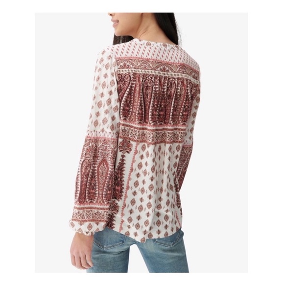NWT Lucky Brand Border Print Peasant Top Orange Size Small - Picture 3 of 9